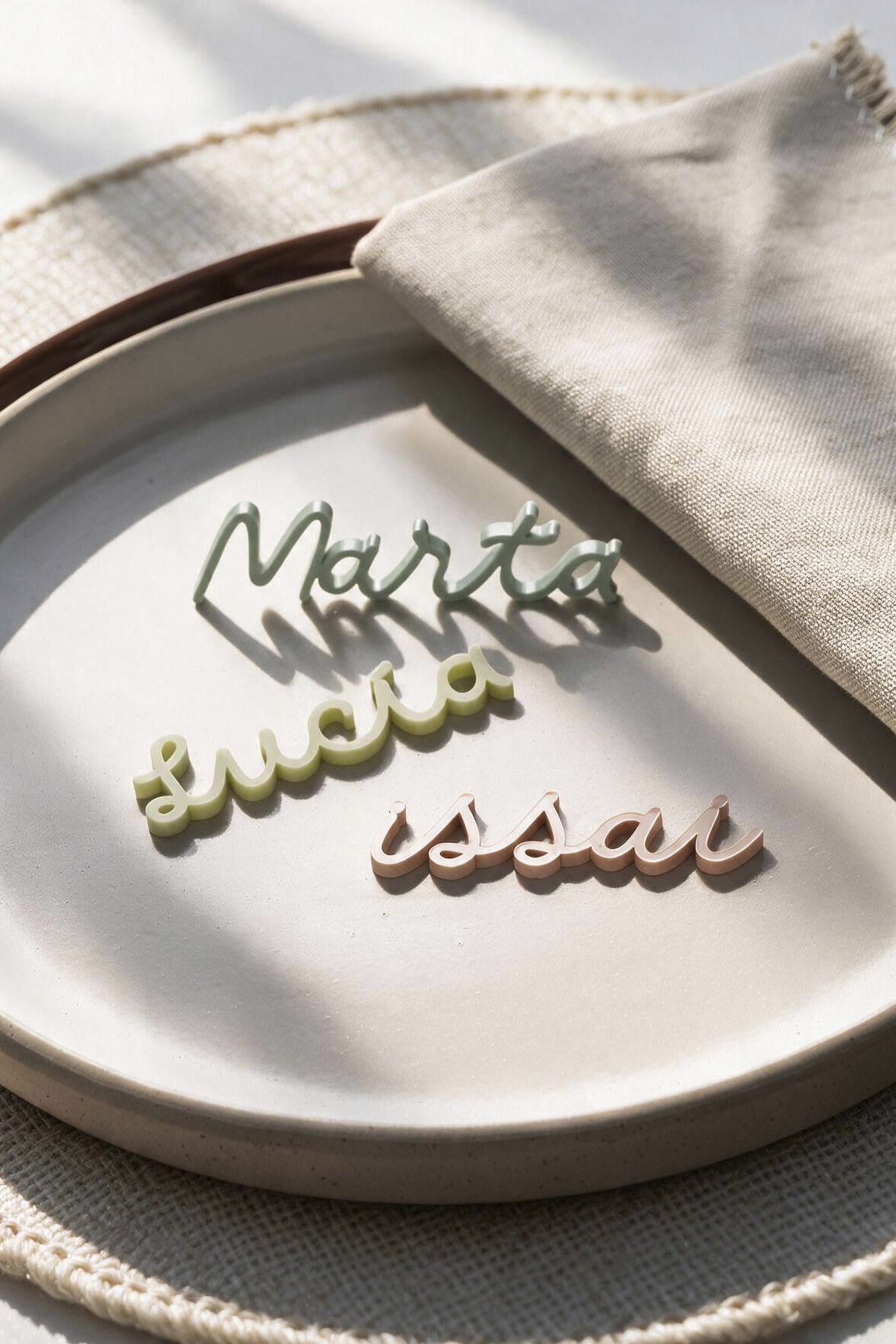 marcasitios de metacrilato con nombre para boda, varios colores