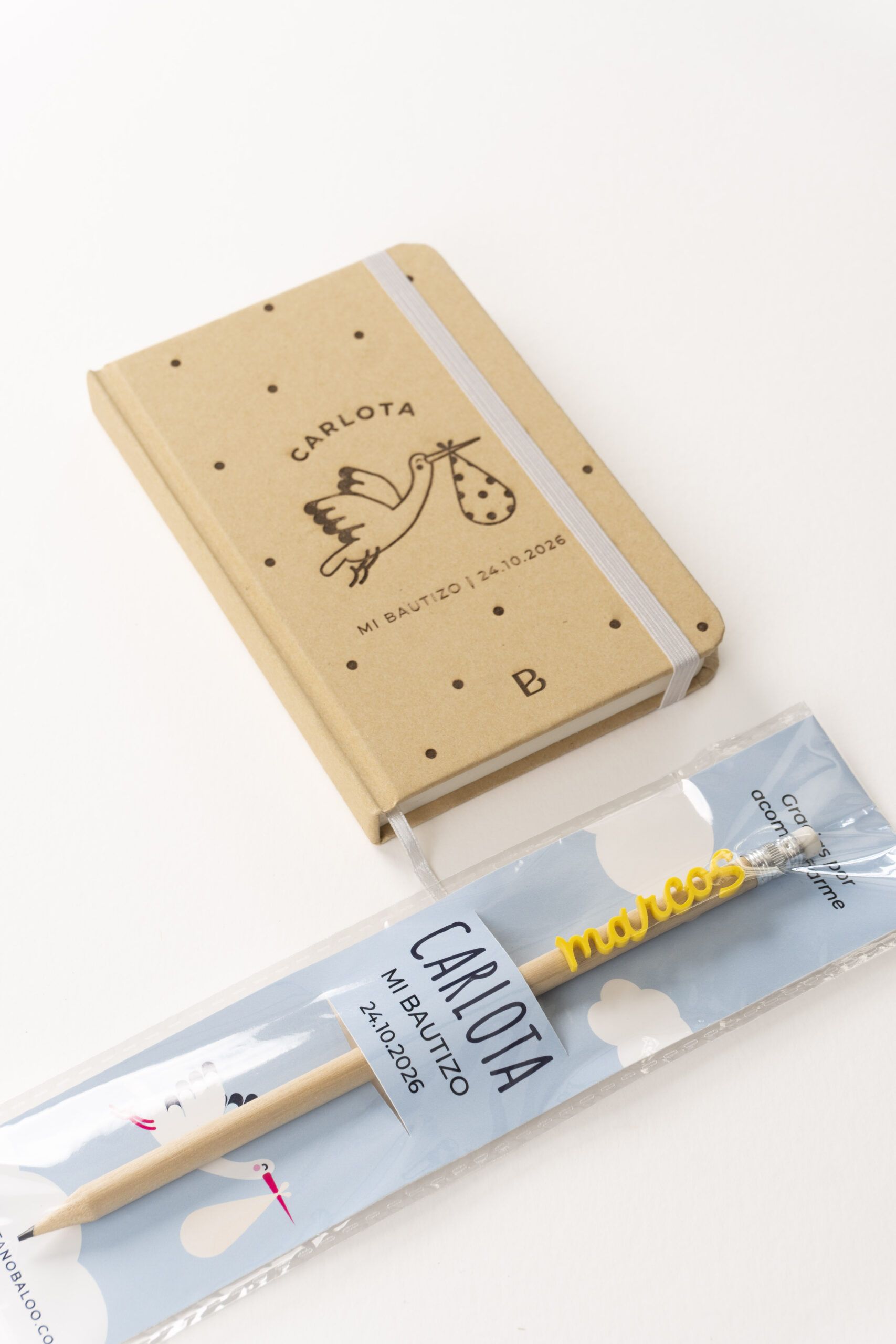 pack de libreta y lápiz personalizado para bautizo